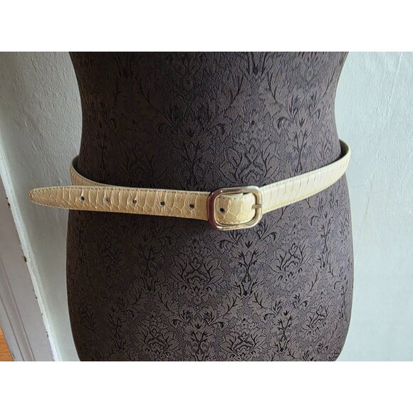 Genuine Snakeskin Leather Belt Silver Buckle Cream/Off White Exotic Accessory L - Picture 1 of 8